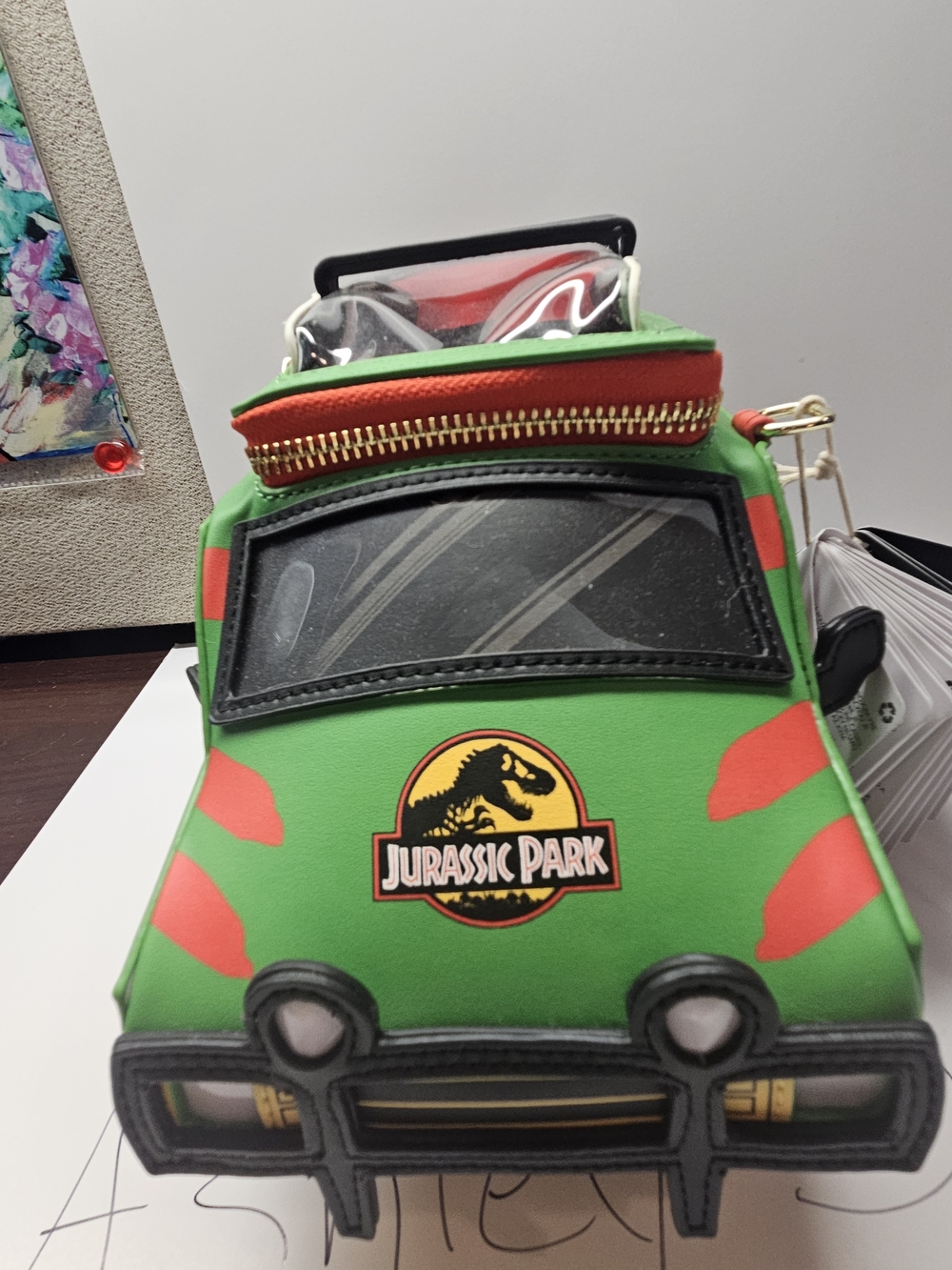 Loungefly Jurassic Park Green Red Van Crossbody Bag - Picture 8 of 10